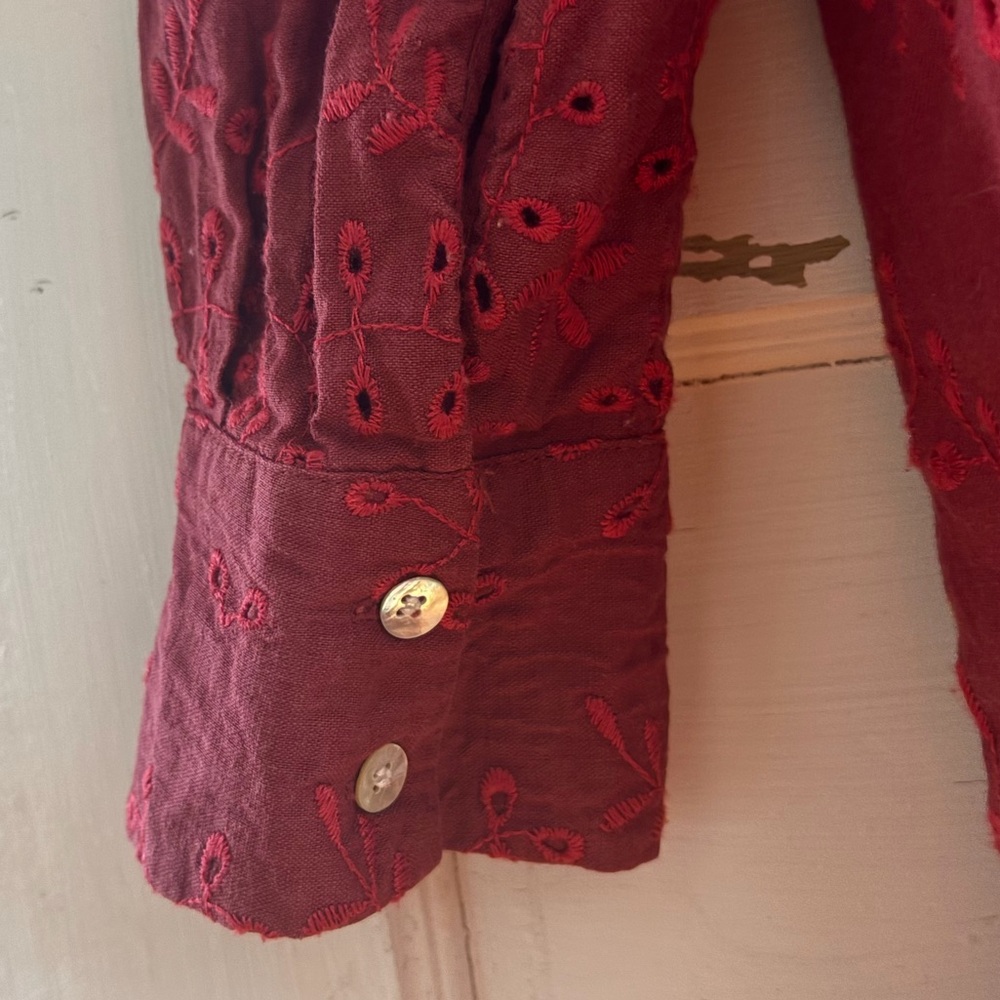 Zara Red Embroidered Button Down - Picture 6 of 8